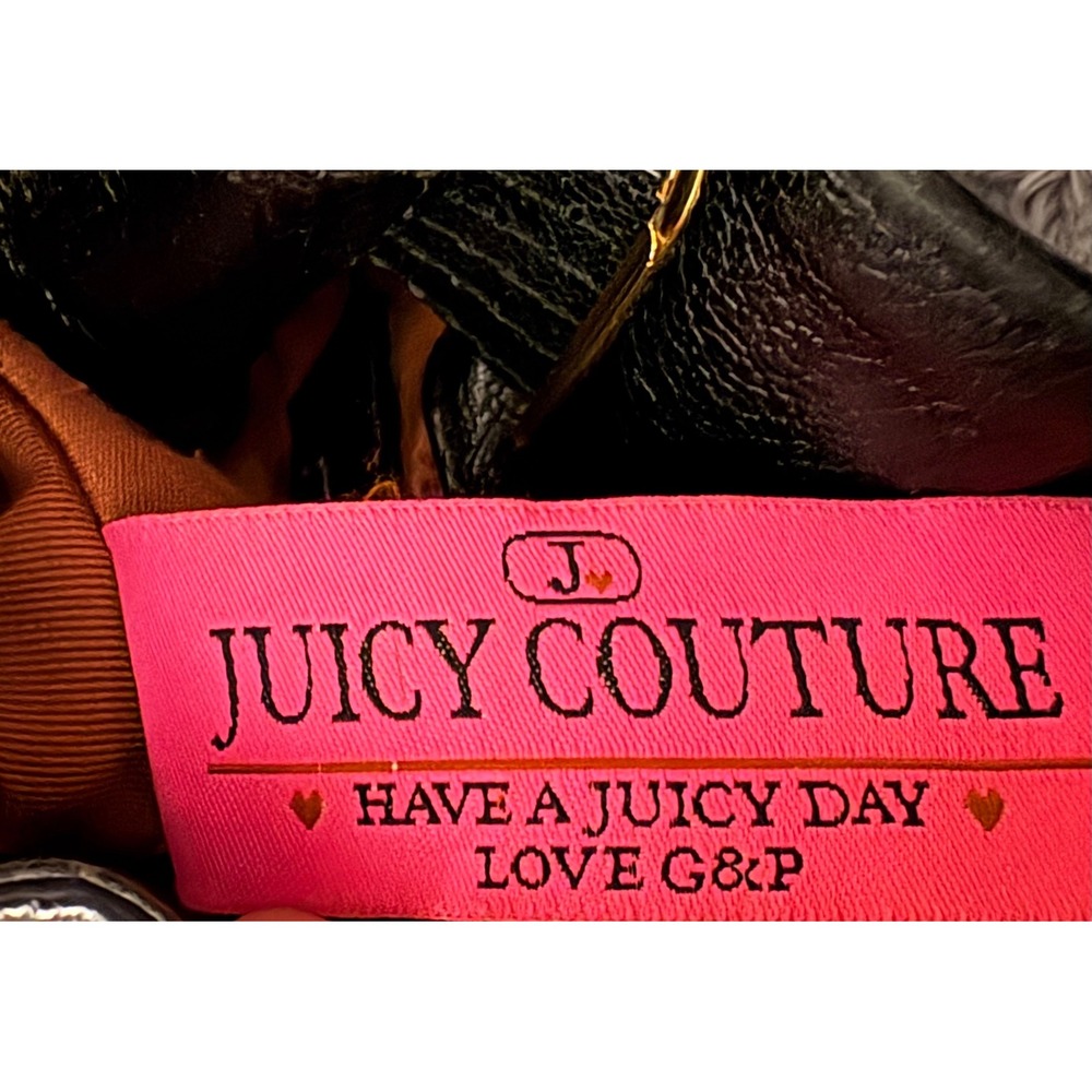 Y2K Juicy Couture Black Genuine Leather Pleated Hobo Shoulder Bag Gold Hardware - Picture 2 of 13